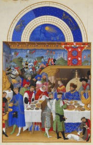 "Enero", Les très riches heures du duc Jean de Berry, Hermanos Limburgo, ca. 1415. Musée Condé, Chantilly.
